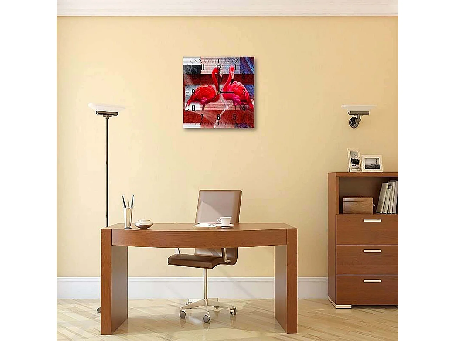 Horloge Murale Élégante avec Flamants Roses - 50 x 50 cm