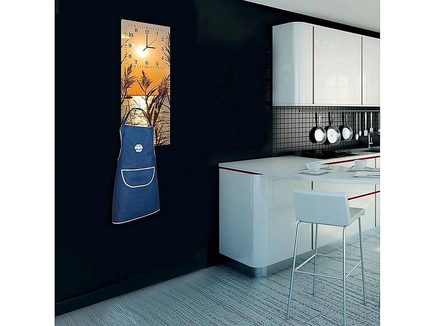 Horloge Panoramique Coucher de Soleil sur L'Eau - 40 x 118 cm