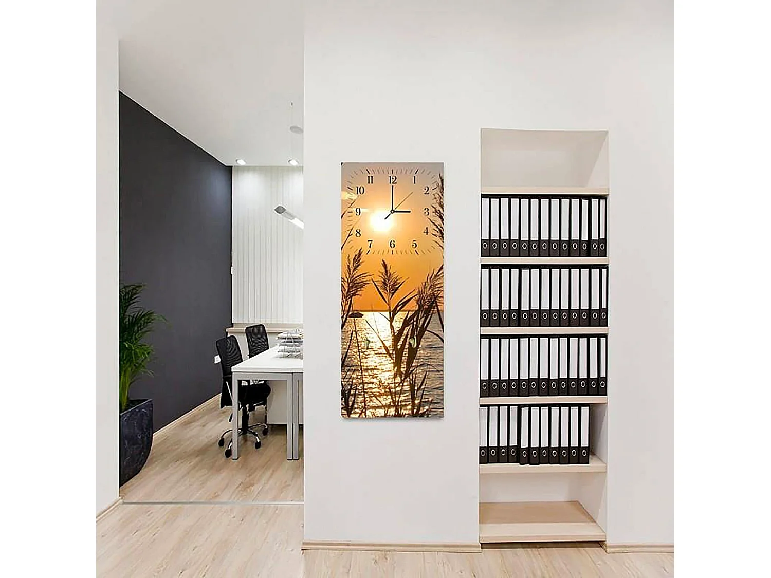 Horloge Panoramique Coucher de Soleil sur L'Eau - 40 x 118 cm