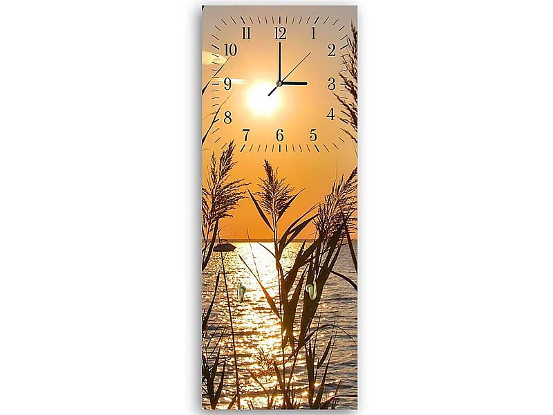 Horloge Panoramique Coucher de Soleil sur L'Eau - 40 x 118 cm