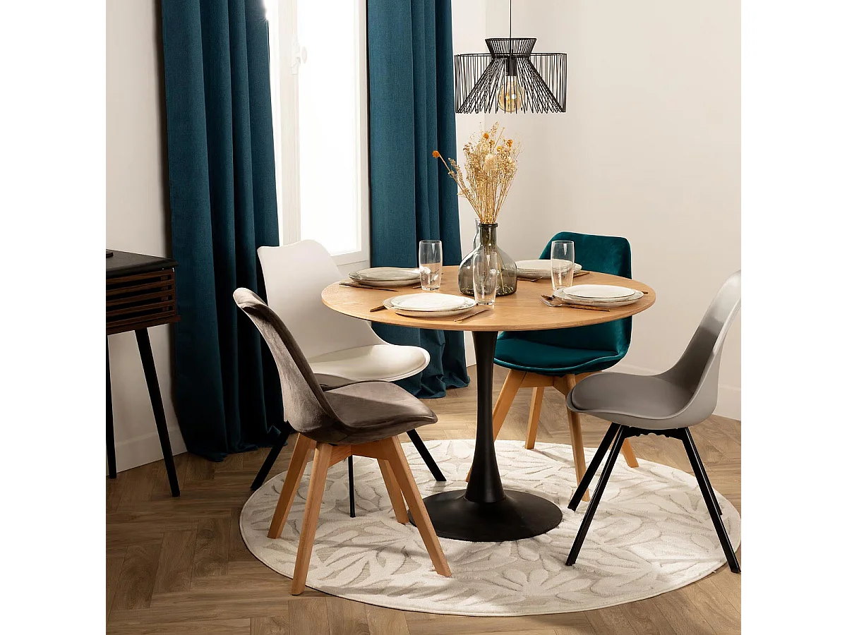 Mesa Comedor Redonda Fija Elias Roble/Negro 102x102 cm