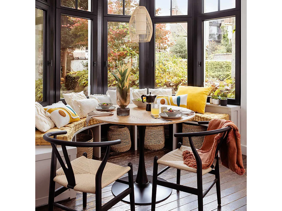 Mesa Comedor Redonda Fija Elias Roble/Negro 102x102 cm