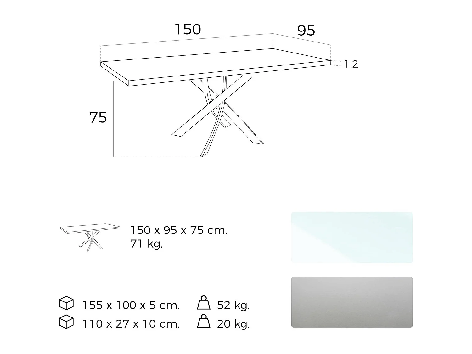 Table à manger base acier inoxydable plateau verre trempé