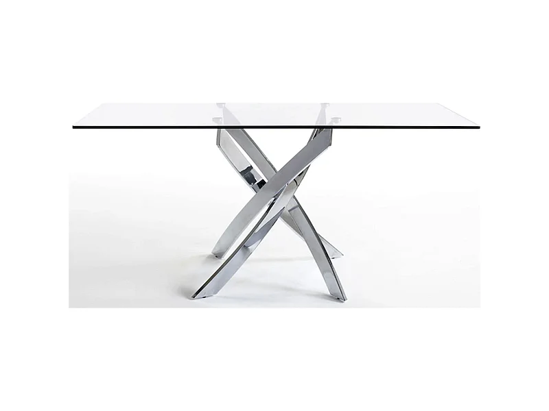 Table à manger base acier inoxydable plateau verre trempé