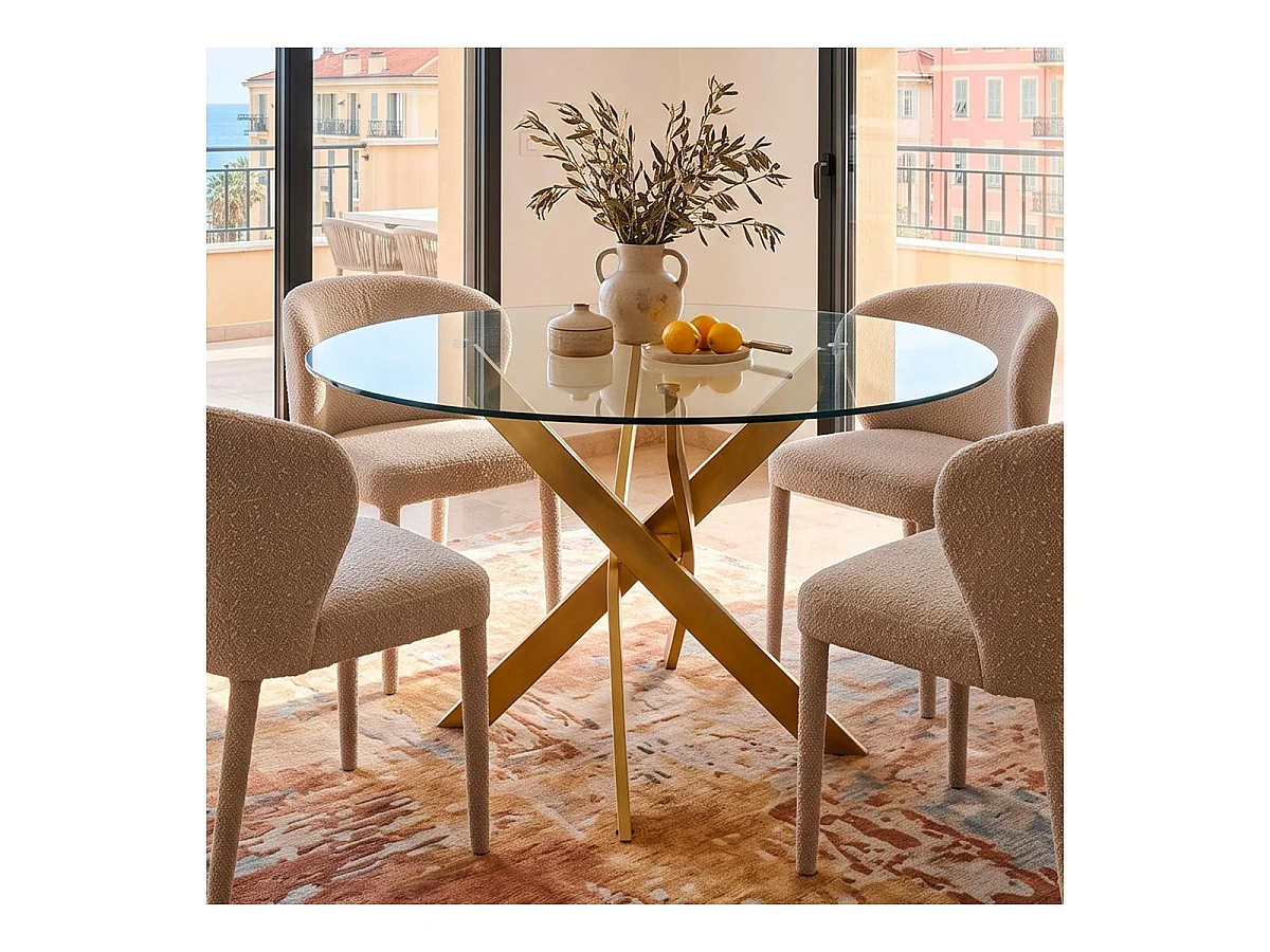 Table ronde en verre Corix pieds Or