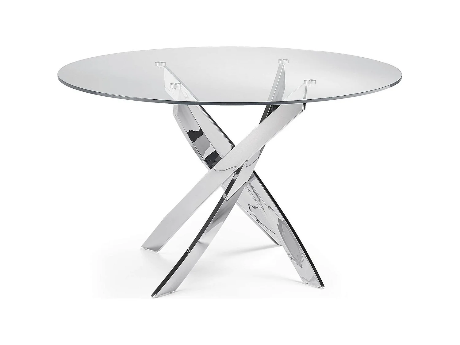 Table à manger base acier inoxydable plateau verre trempé