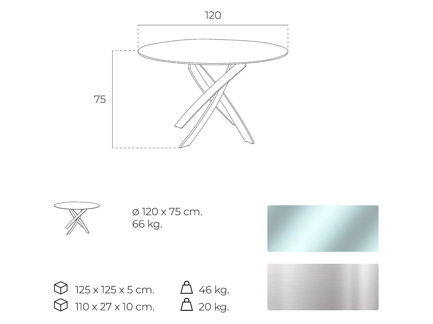 Table à manger base acier inoxydable plateau verre trempé