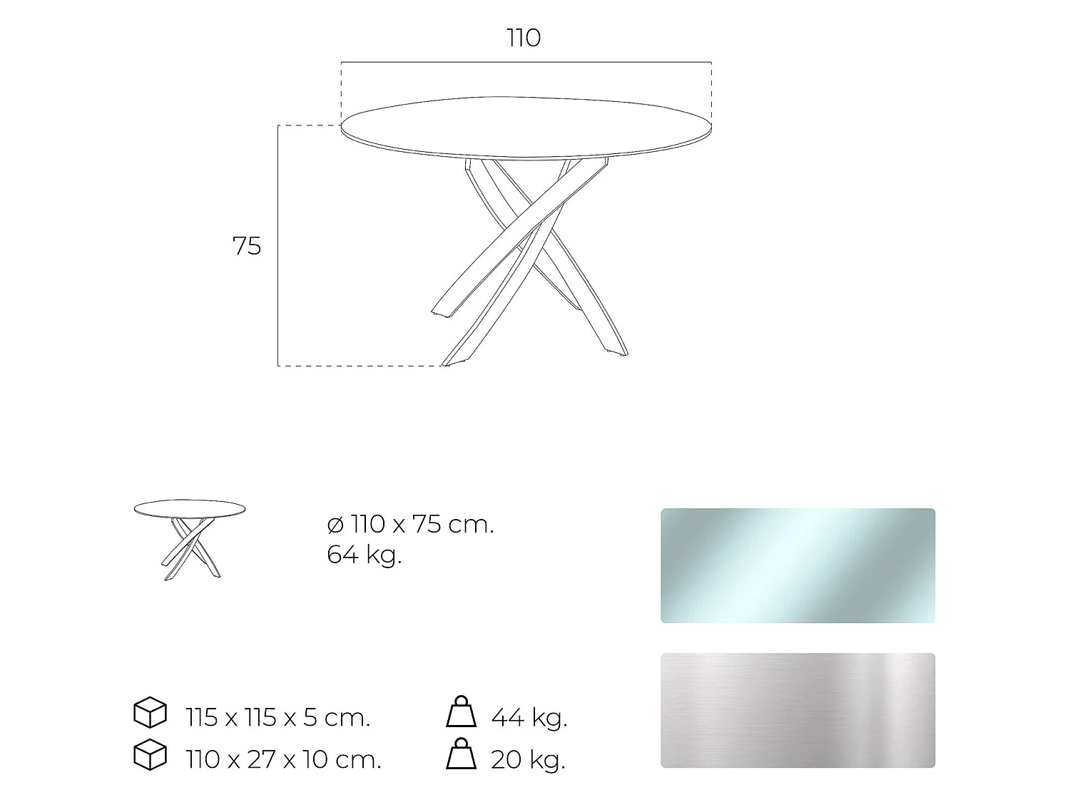 Table à manger base acier inoxydable plateau verre trempé