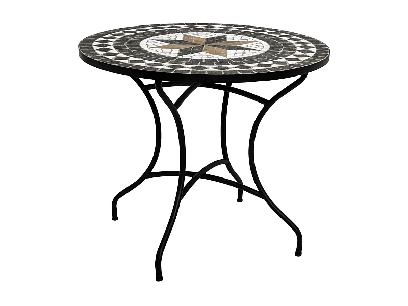 Table de Repas Ronde Mosaïque "Kipos" 90cm Noir