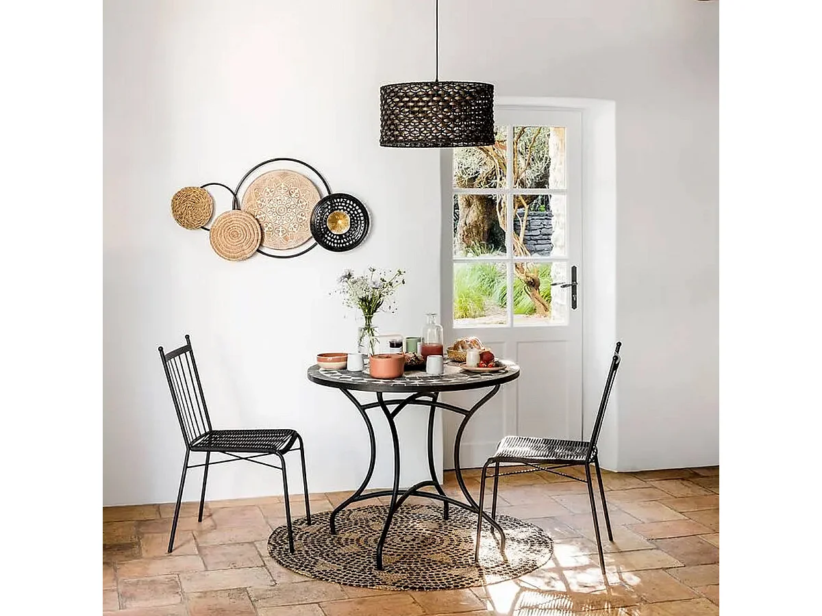Table de Repas Ronde Mosaïque "Kipos" 90cm Noir