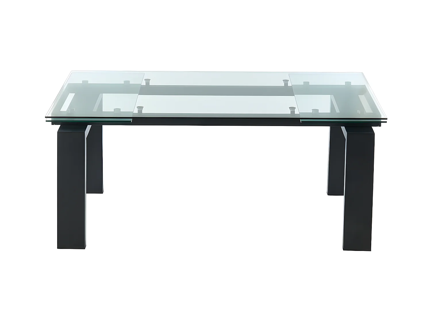 Table à manger extensible 8 à 10 personnes en verre trempé et métal noir - Transparent - LUBANA