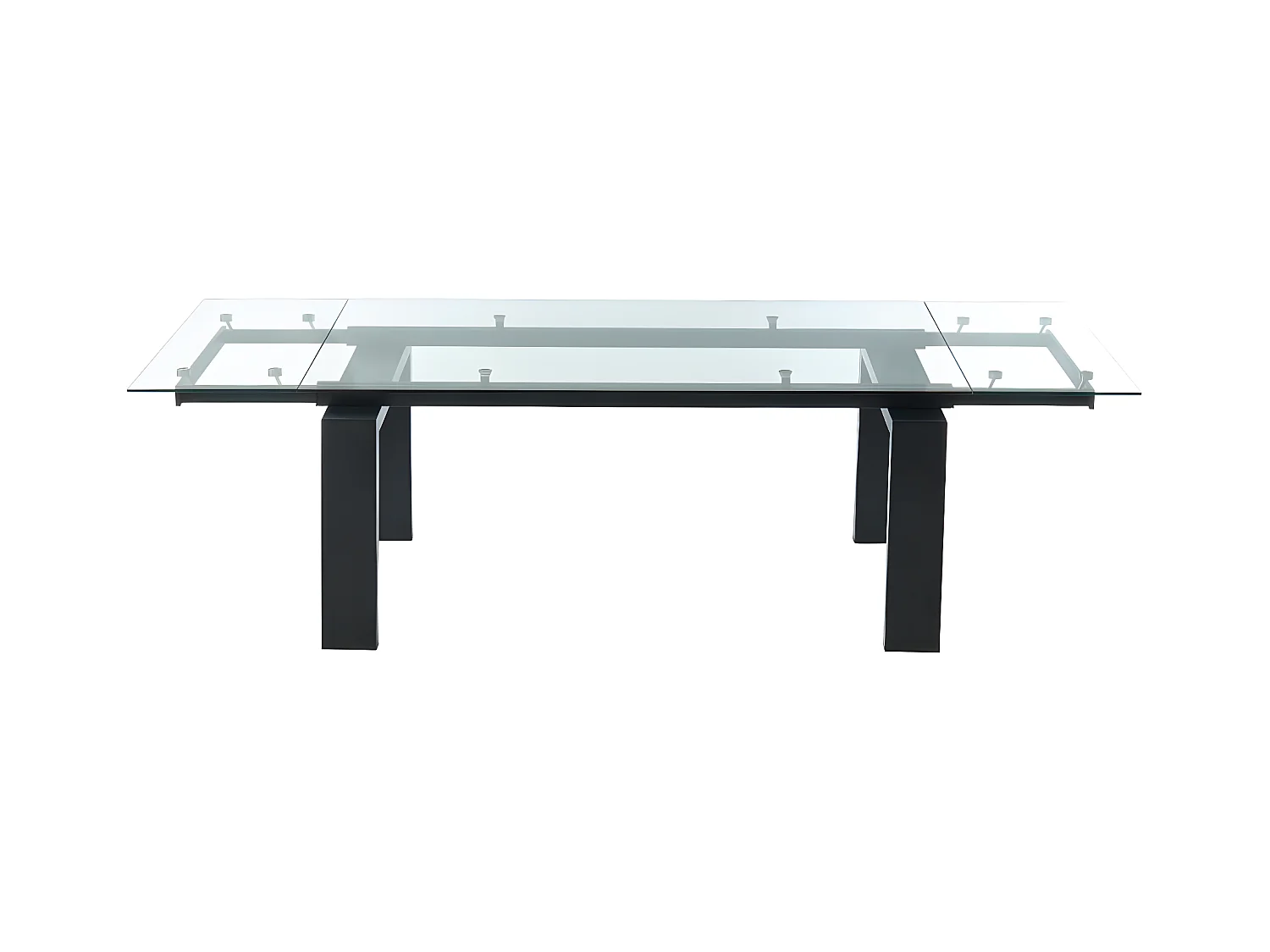 Table à manger extensible 8 à 10 personnes en verre trempé et métal noir - Transparent - LUBANA