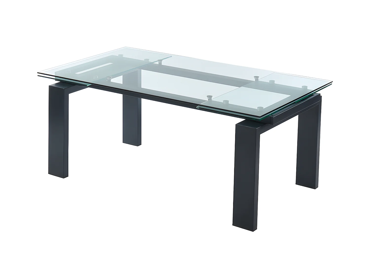 Table à manger extensible 8 à 10 personnes en verre trempé et métal noir - Transparent - LUBANA
