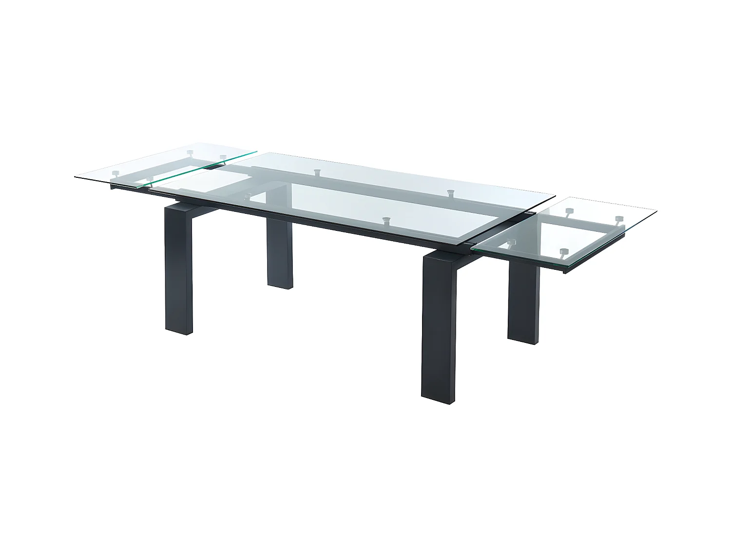 Table à manger extensible 8 à 10 personnes en verre trempé et métal noir - Transparent - LUBANA