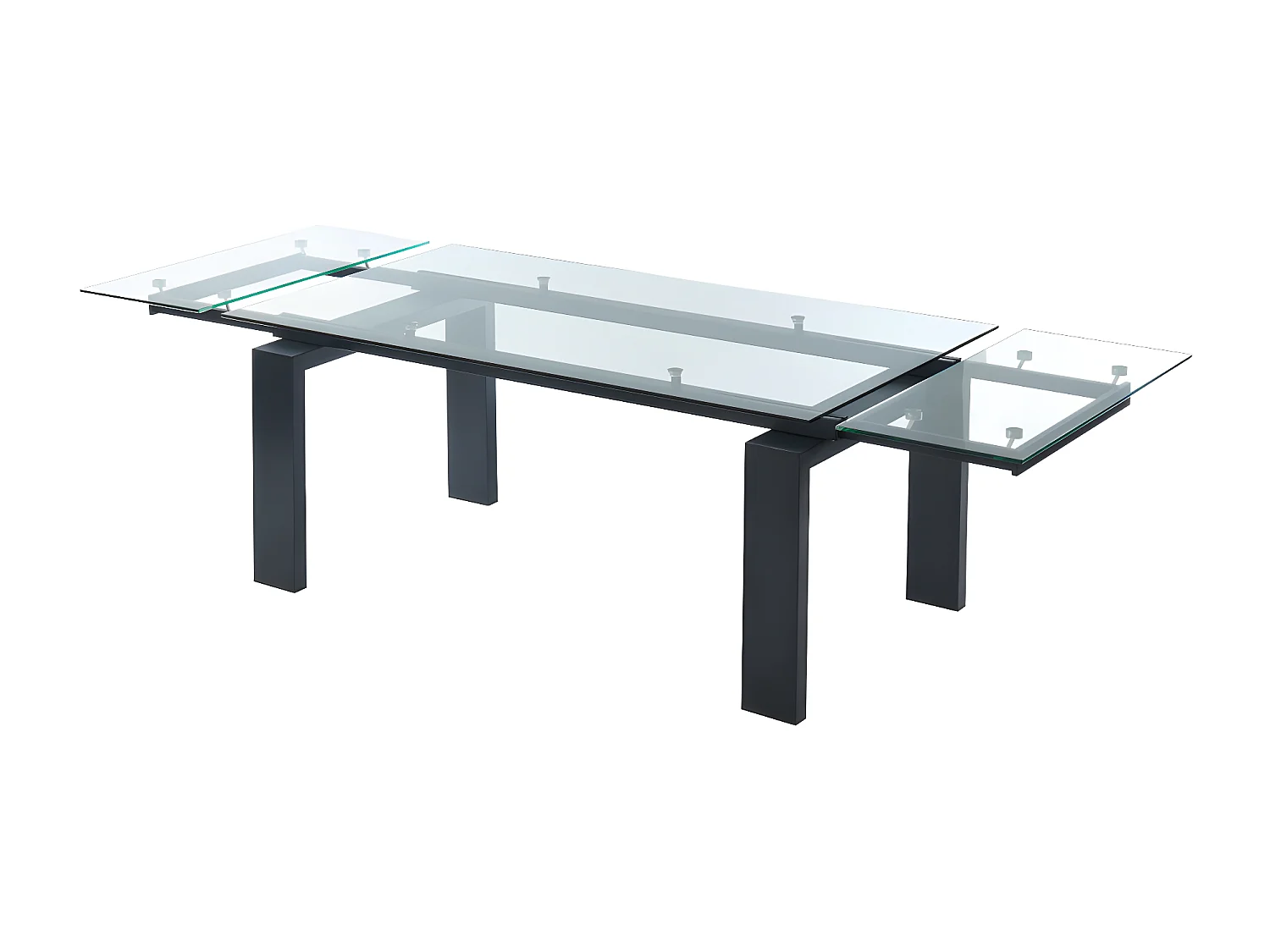 Förlängningsbart matbord för 8 till 10 personer i härdat glas och svart metall - Transparent - LUBANA