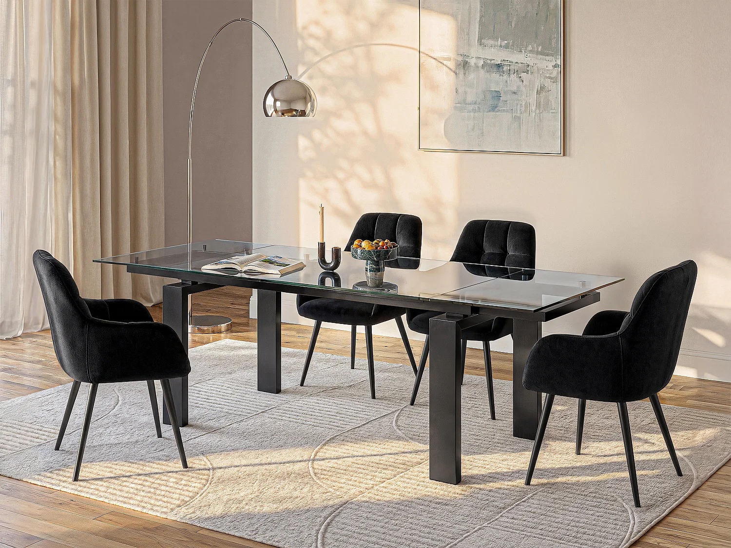 Tavolo da pranzo allungabile da 8 a 10 coperti in Vetro temperato e metallo Nero - LUBANA