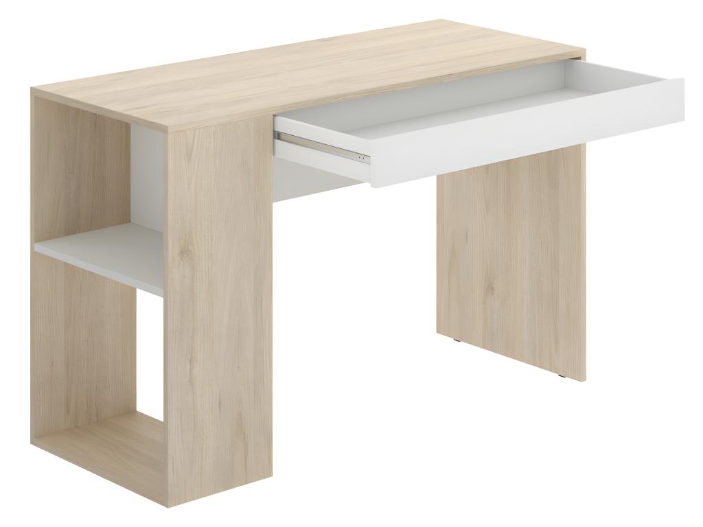 Schreibtisch mit Stauraum 1 Schublade in Eiche&Weiß INES