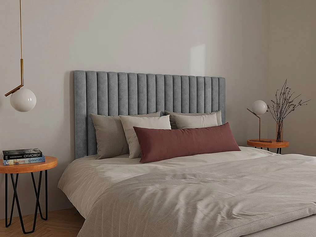 Tête de lit coutures verticales - 170 cm - Tissu - Gris- SARAH