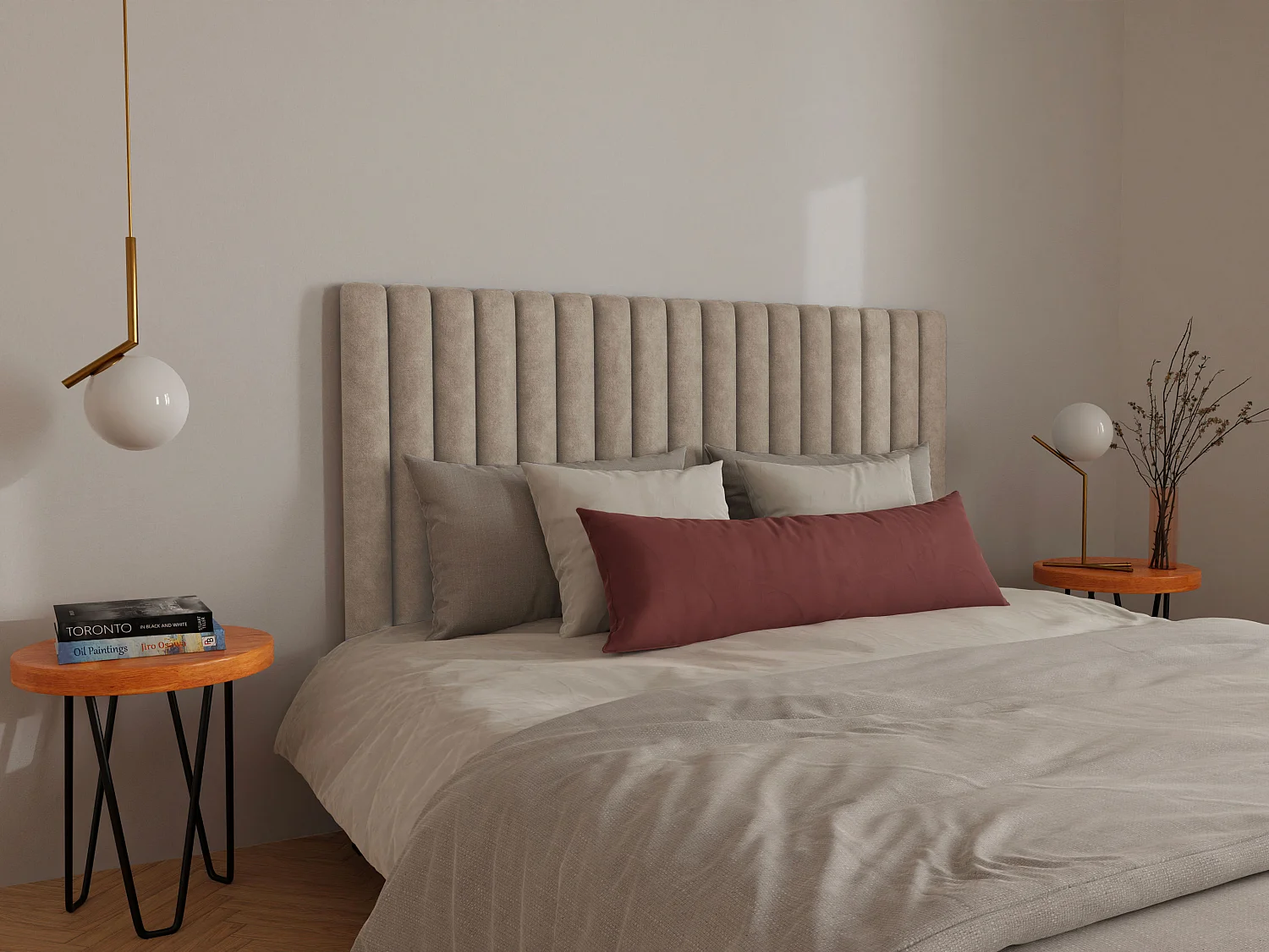 Tête de lit coutures verticales - 170 cm - Tissu - Taupe - SARAH