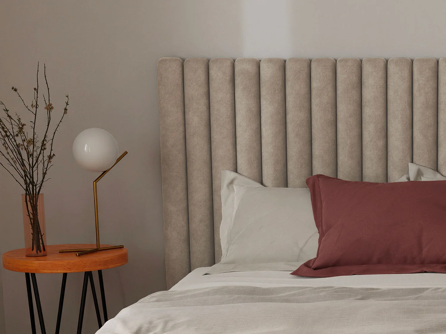 Bettkopfteil mit vertikalen Ziernähten - Stoff - 170 cm - Beige - SARAH