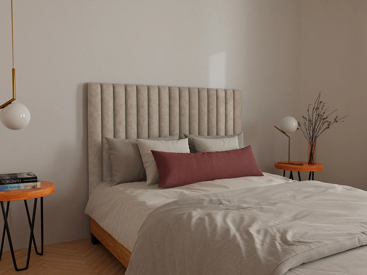 Tête de lit coutures verticales - 150 cm - Tissu - Taupe - SARAH