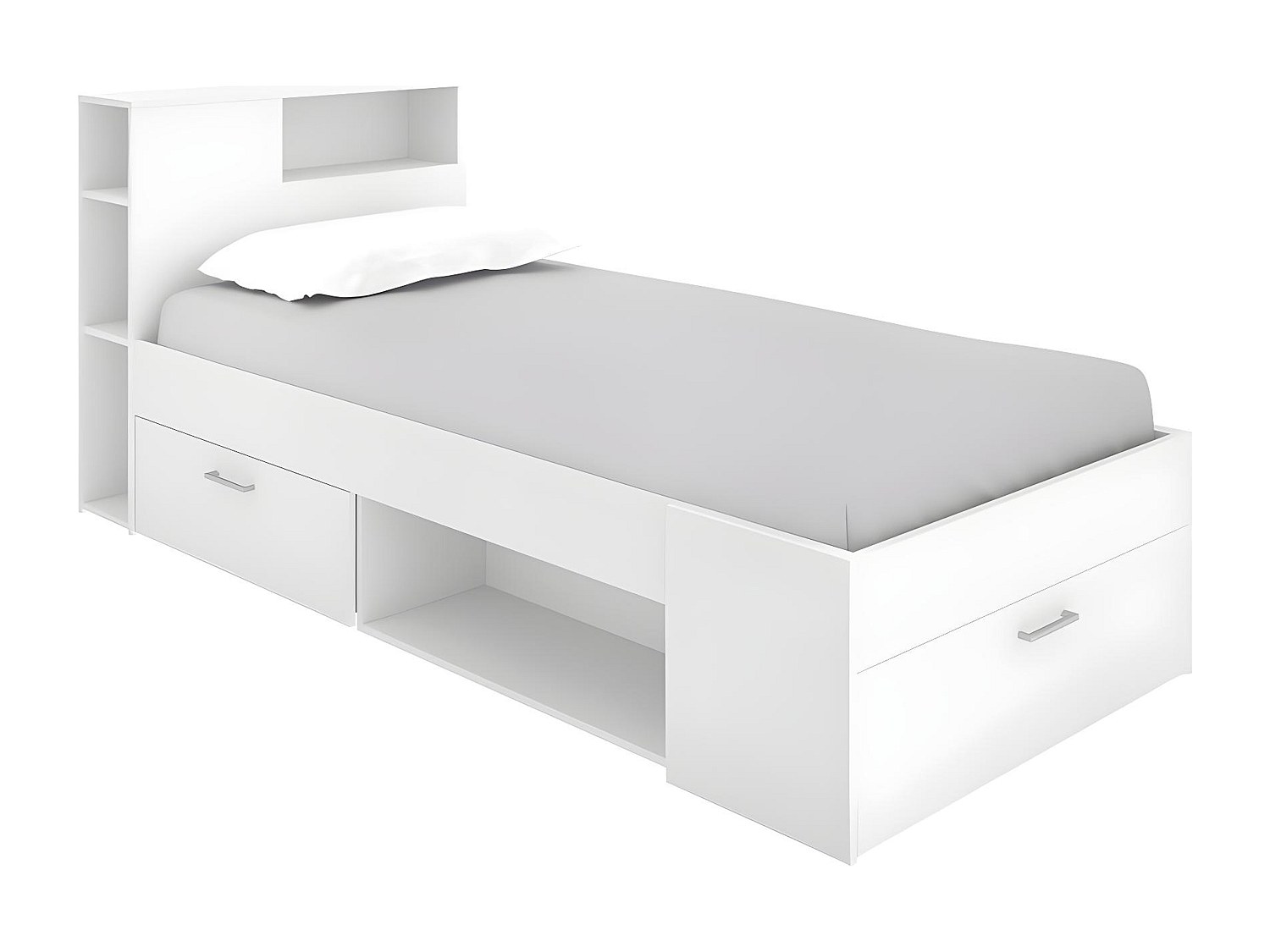 Bett mit Kopfteil, Stauraum & Schublade - 90 x 190 cm - Weiß - LEANDRE günstig online kaufen