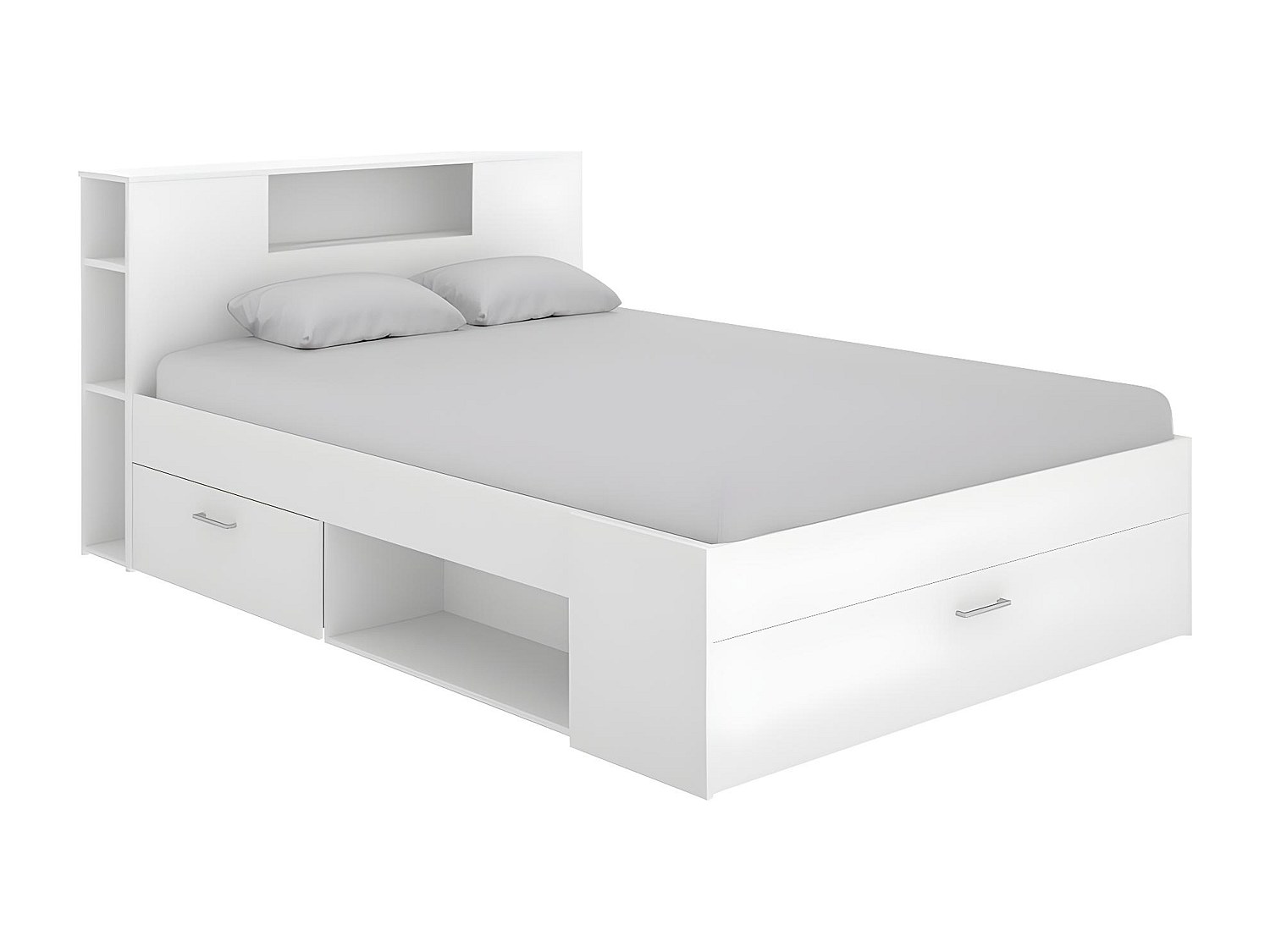 Bett mit Kopfteil, Stauraum & Schubladen - 140 x 190 cm - Weiß - LEANDRE günstig online kaufen