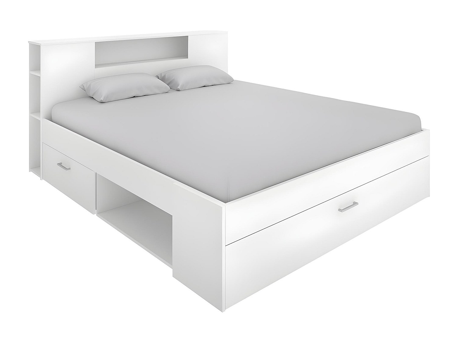 Bett mit Kopfteil, Stauraum & Schubladen - 160 x 200 cm - Weiß - LEANDRE günstig online kaufen