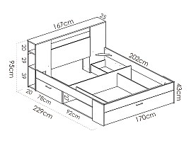 LIKIMIO Letto Matrimoniale XL Con Testiera Portaoggetti E Porte USB Ricarica - Struttura Robusta Antirumore - Grigio Scuro - 3