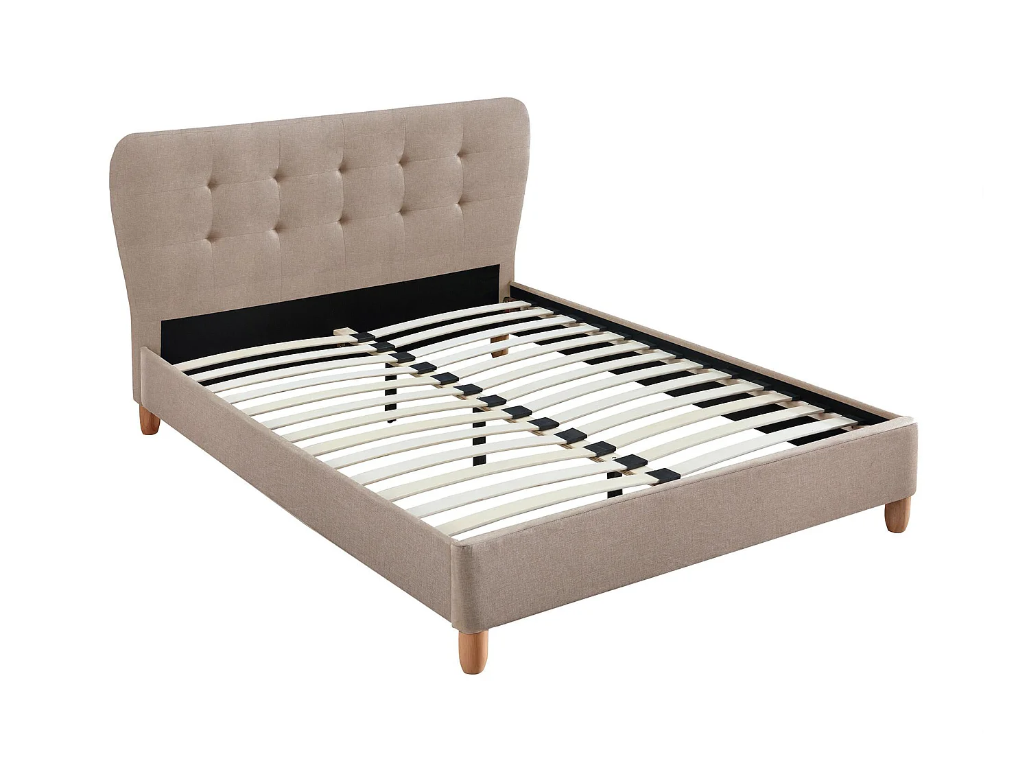 Cama 140 x 190 cm con cabecero capitoné - Tela beige - ELIDE