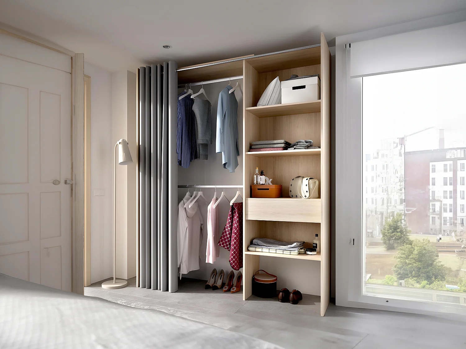 Armadio guardaroba allungabile L 110/160 cm Rovere e grigio - LAURENT