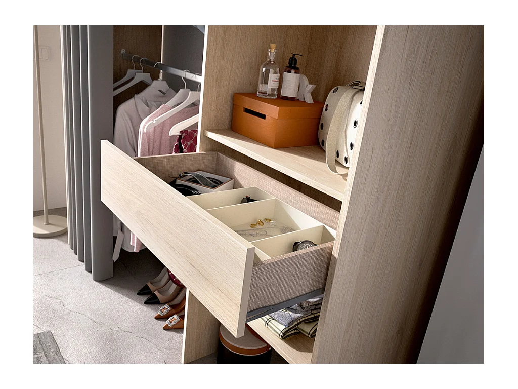 Armario ropero extensible LAURENT - 110/160 cm - Color: roble y gris