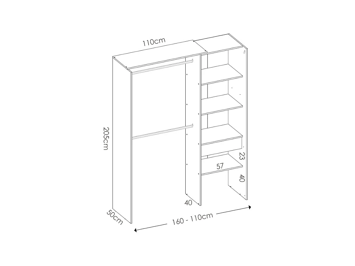 Armario ropero extensible LAURENT - 110/160 cm - Color: roble y gris