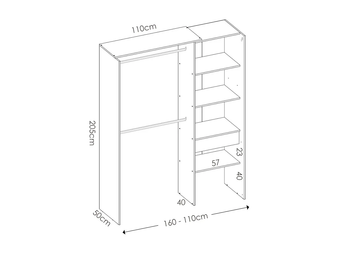 Dressing extensible LAURENT - L.110/160 cm - Coloris : Chêne et gris