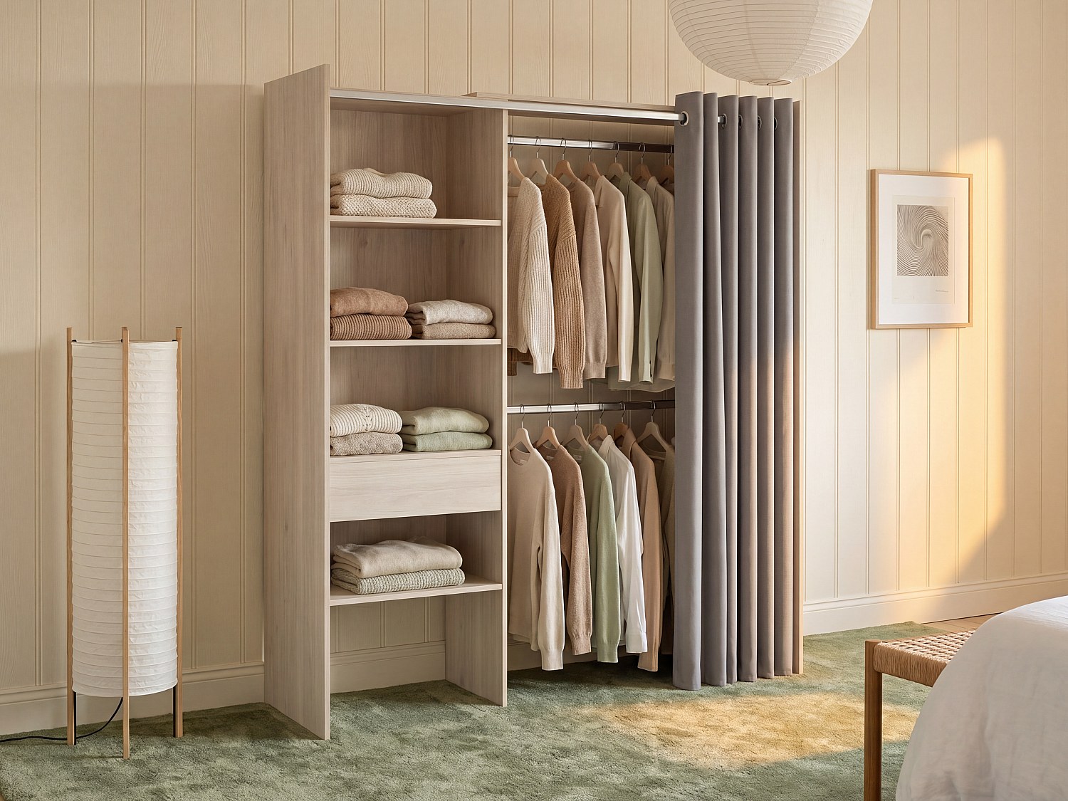 Kleiderschrank Kleiderschranksystem - B. 110/160 cm - Eichefarben & Grau - LAURENT