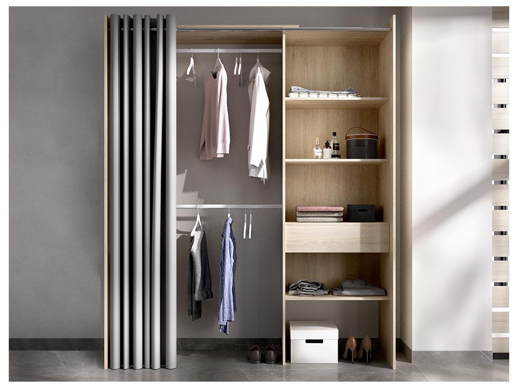 Roupeiro aberto extensível C.110/160 cm Carvalho e cinza - LAURENT