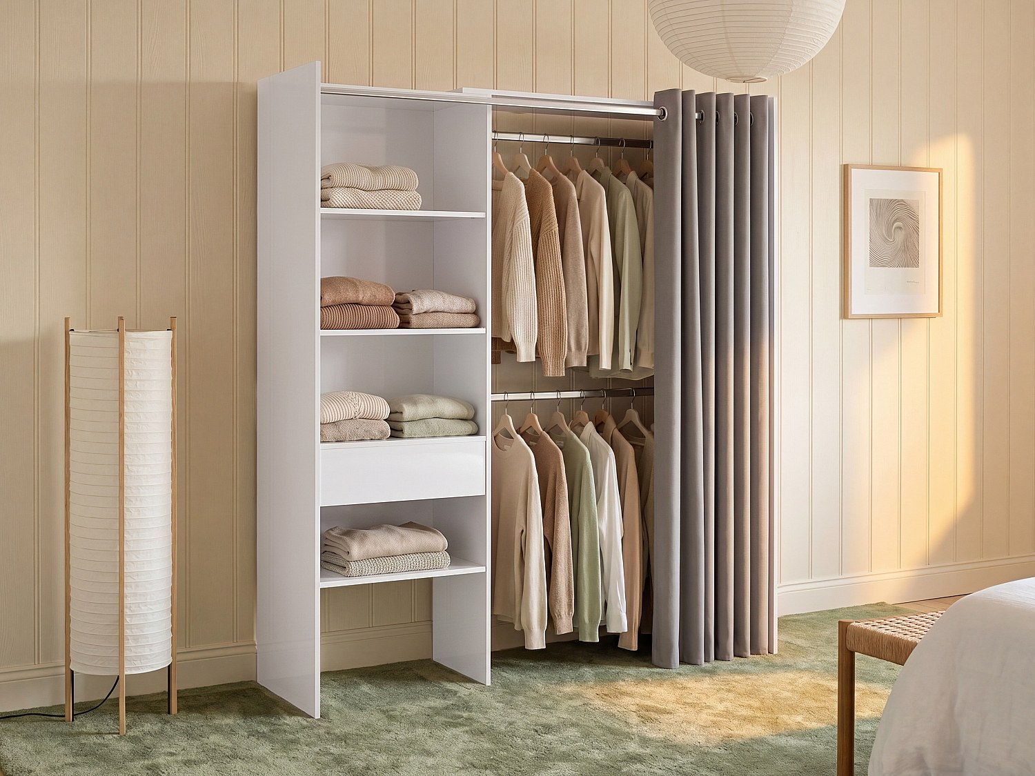 Kleiderschrank Kleiderschranksystem - B. 110/160 cm - Weiß & Grau - LAURENT