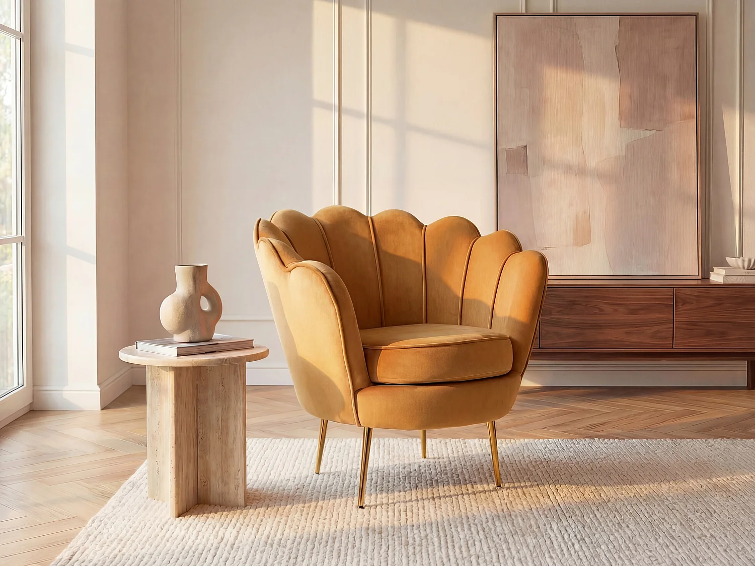Fotel DANDELION z weluru – kolor żółty musztardowy marki Pascal Morabito