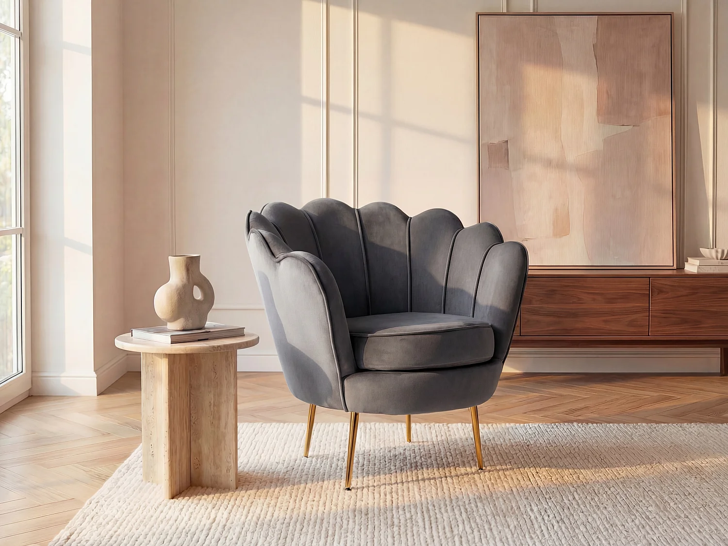 Fauteuil van fluweel DANDELION - Antraciet - van Pascal Morabito