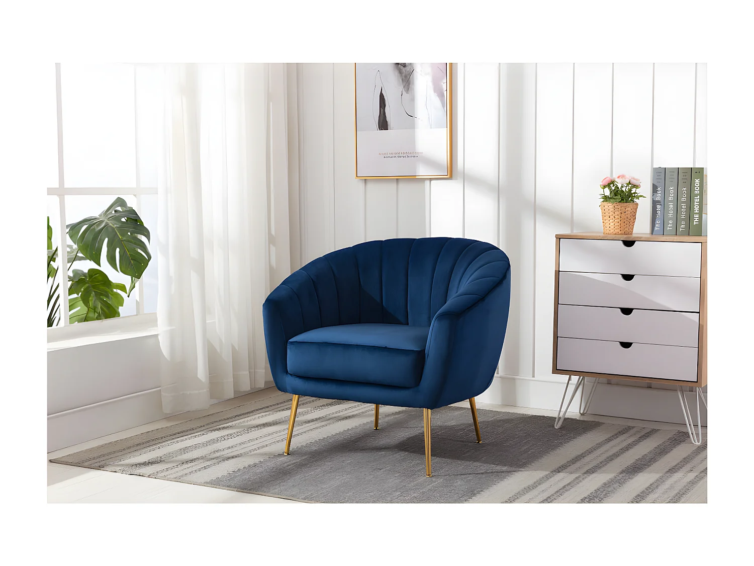 Fauteuil cabriolet en velours PABLITO - Bleu roi