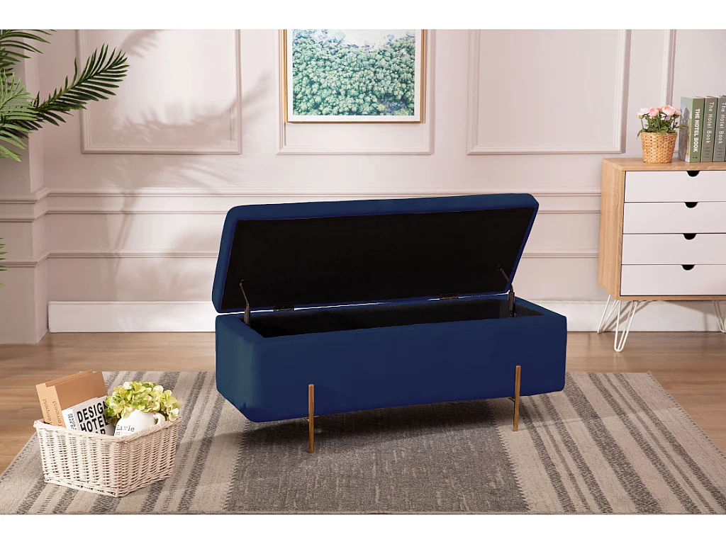 Banc coffre en velours HERVE - Bleu nuit