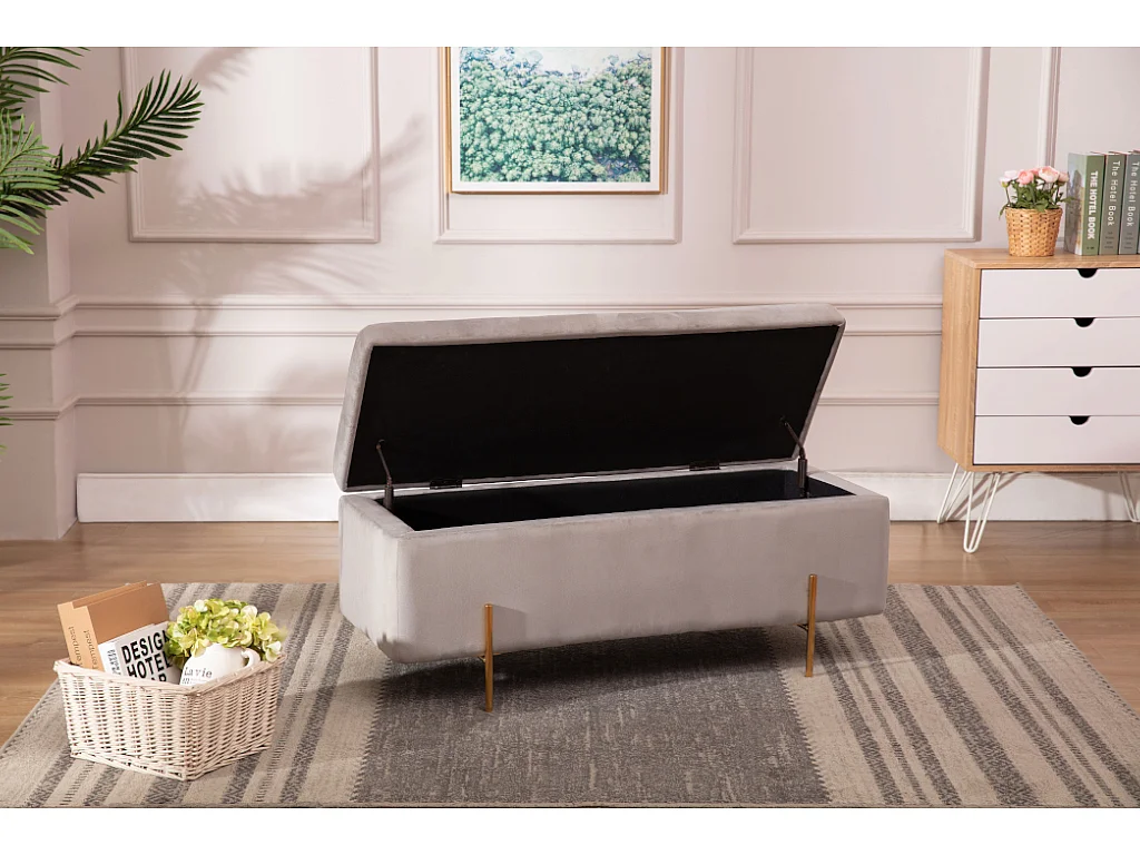 Banc coffre en velours HERVE - Gris clair
