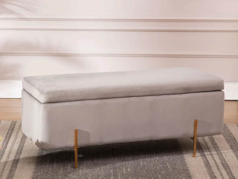 Sitzbank Sitztruhe - Samt - Hellgrau - HERVE