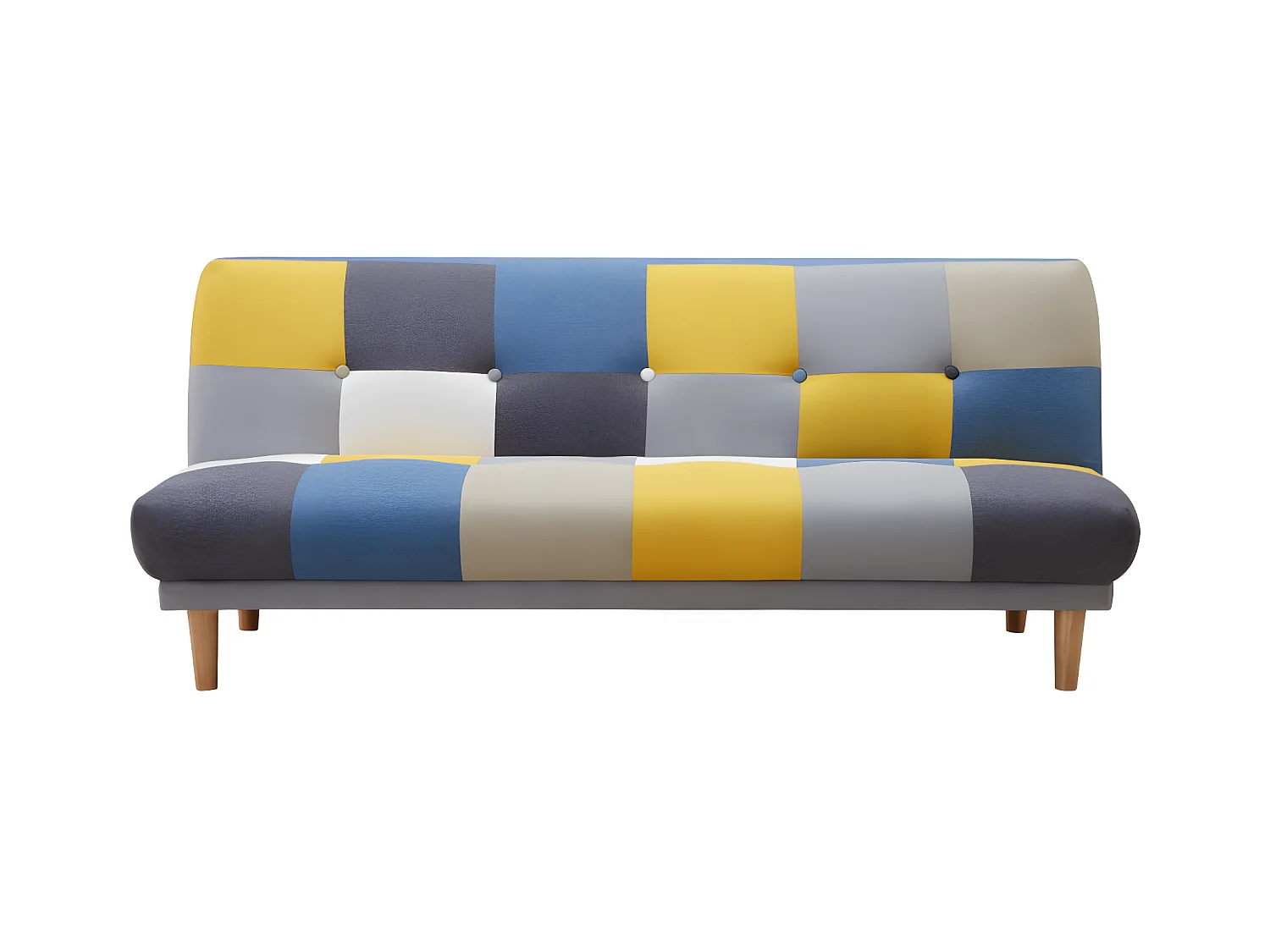 Sofá cama de 3 plazas de tela MARDAG - Patchwork gris, azul, amarillo