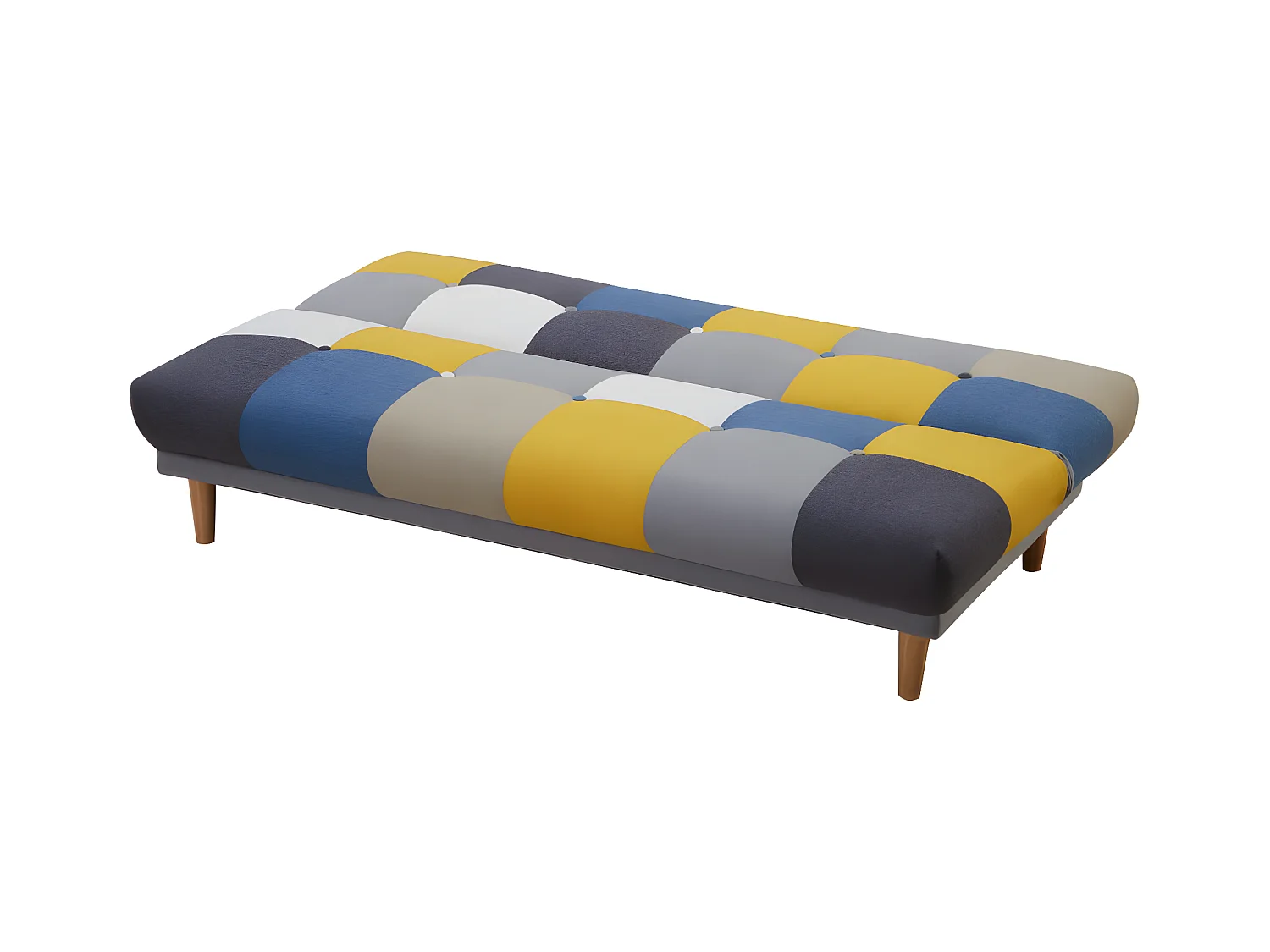 Sofá cama de 3 plazas de tela MARDAG - Patchwork gris, azul, amarillo