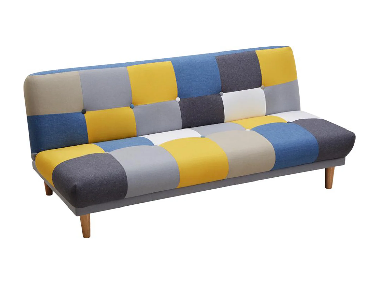 Sofá cama de 3 plazas de tela MARDAG - Patchwork gris, azul, amarillo