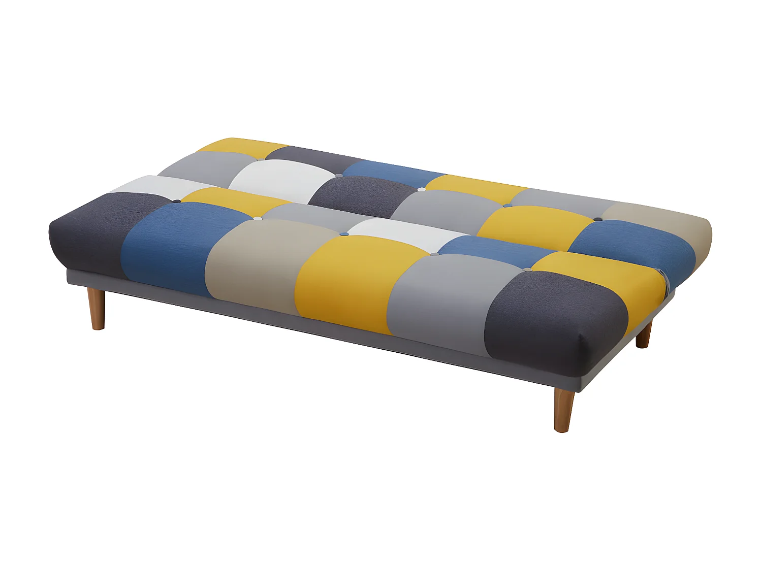 Sofá cama de 3 plazas de tela MARDAG - Patchwork gris, azul, amarillo