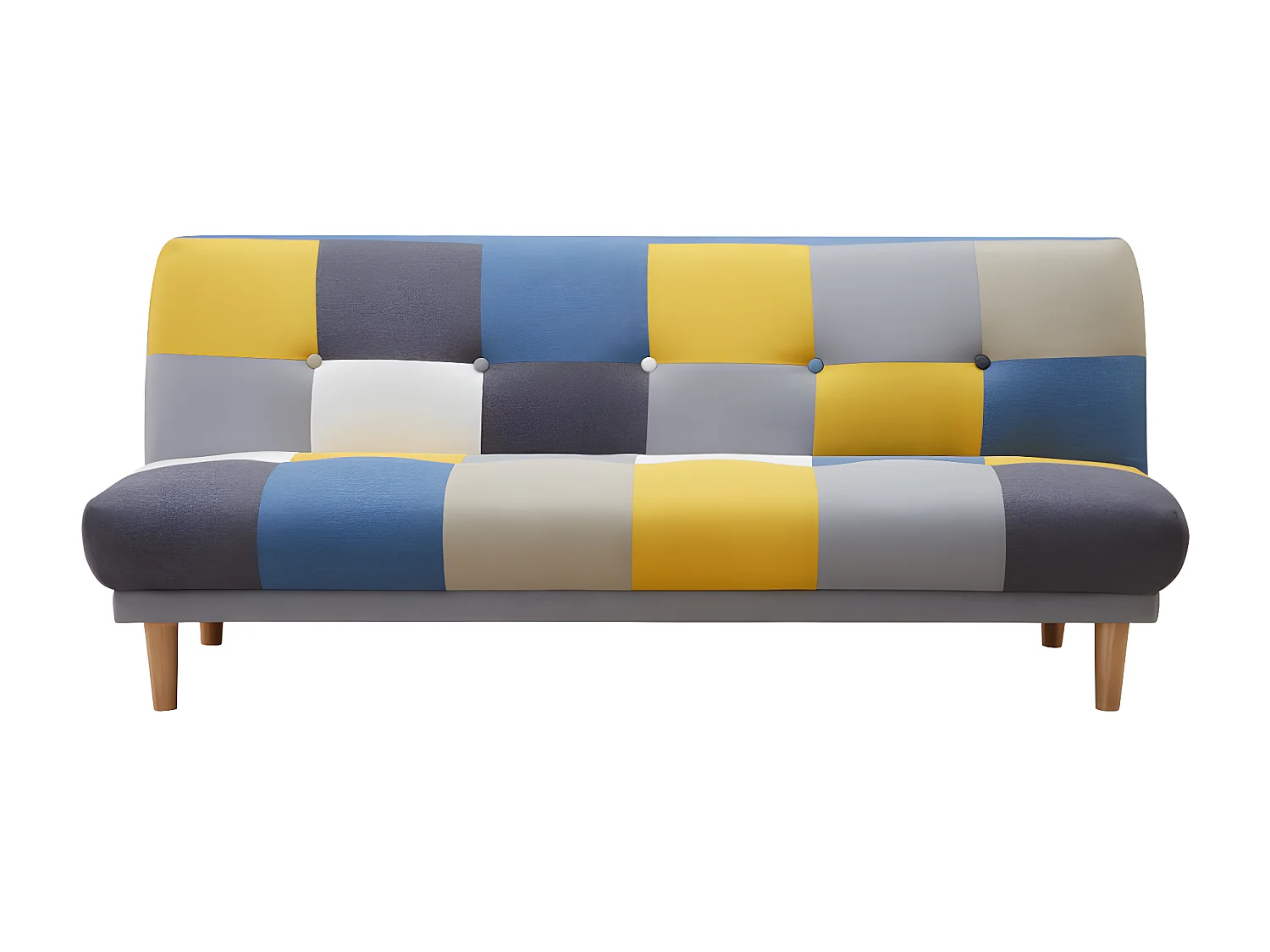 Sofá cama de 3 plazas de tela MARDAG - Patchwork gris, azul, amarillo