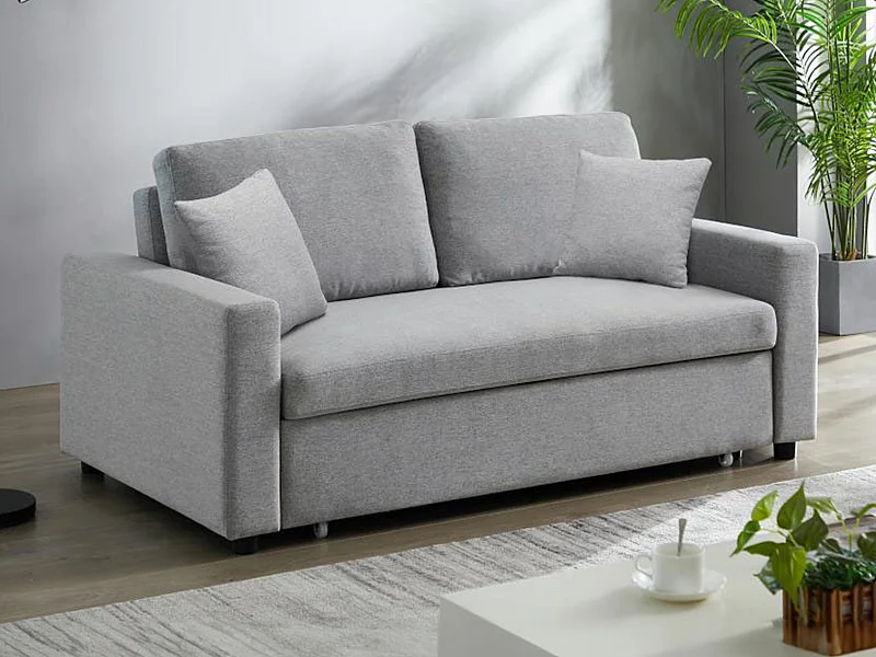 Sofá cama de 3 plazas de tela - Gris claro - INIZOR