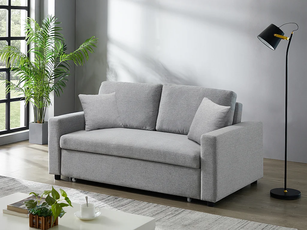 Canapé 3 places convertible en tissu INIZOR - Gris clair